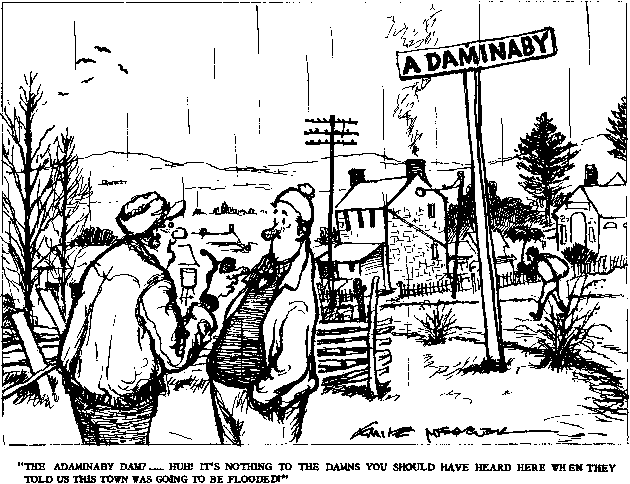 Emile Mercier cartoon about Adaminaby Dam